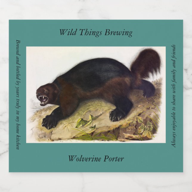 Wolverine oder Wolverene (Gulo gulo) von Audubon Bierflaschenetikett (Einzelnes Label)