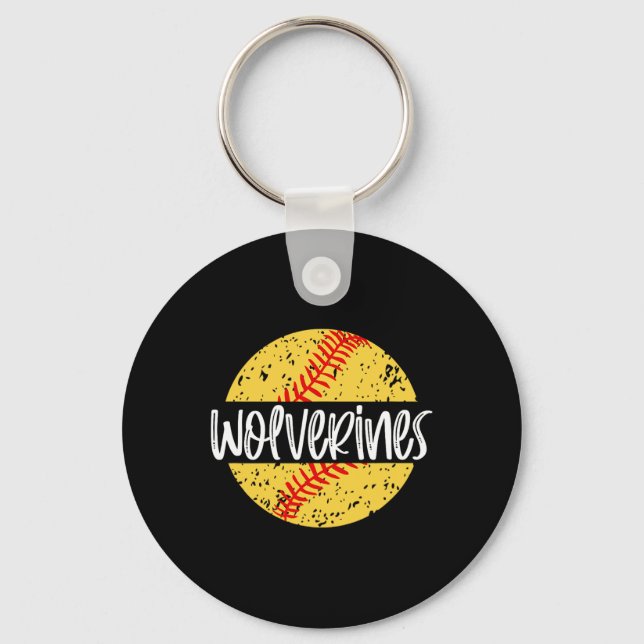 Wolverines Softball Team Maskottchen Schulgeist Sp Schlüsselanhänger (Vorderseite)