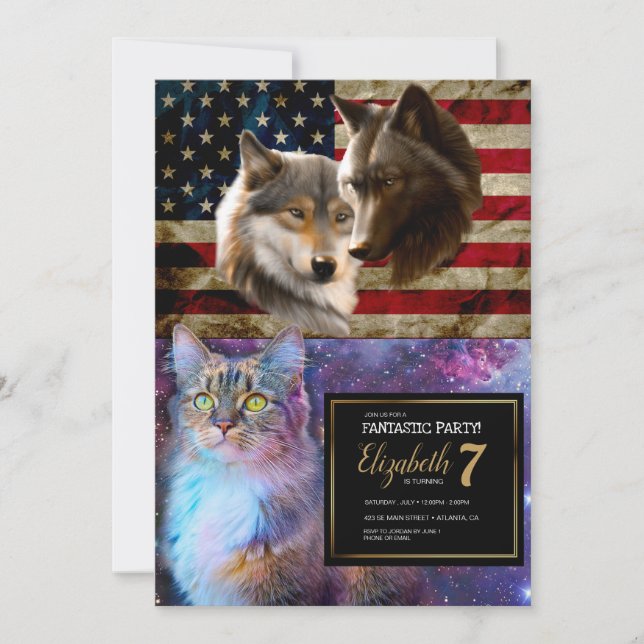 Wolves American Flag Einladung (Vorderseite)