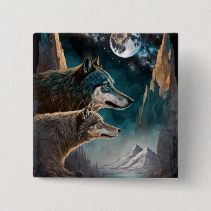 Wolves Full Moon Fantasy Landscape Button