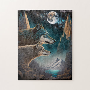 Wolves Full Moon Fantasy Landscape Puzzle
