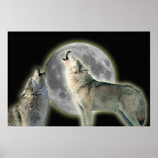 Wolves Howling auf Moon Canvas Print Poster