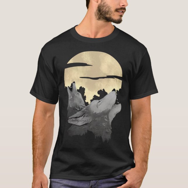 Wolves Howling with Full Moon for Wolf and Werewol T-Shirt (Vorderseite)