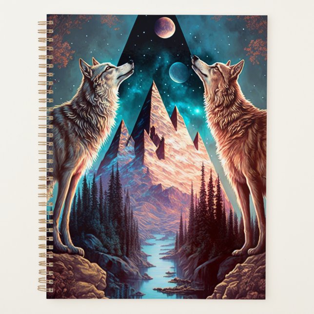 Wolves Mountain Visionary Fantasy Art Planer (Vorderseite)