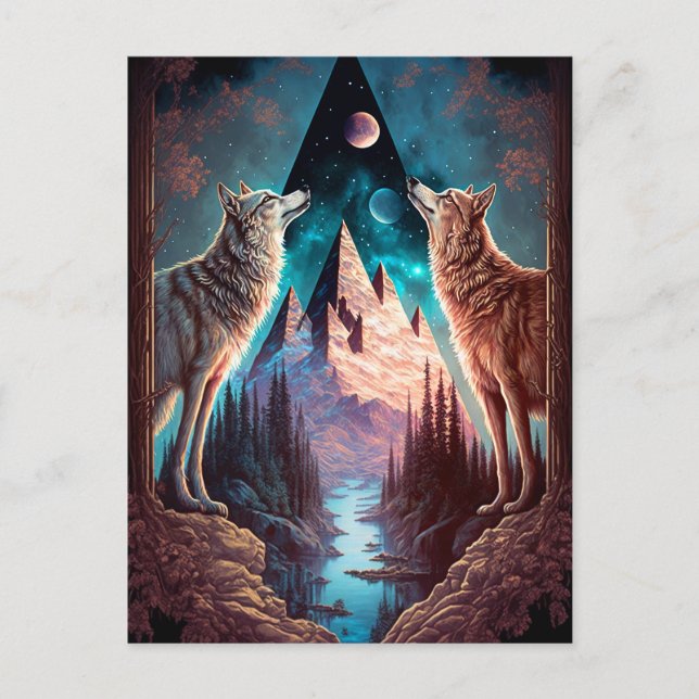 Wolves Mountain Visionary Fantasy Art Postkarte (Vorderseite)