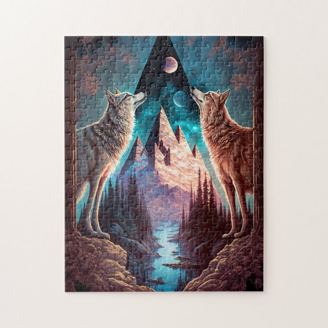 Wolves Mountain Visionary Fantasy Art Puzzle (Vertikal)