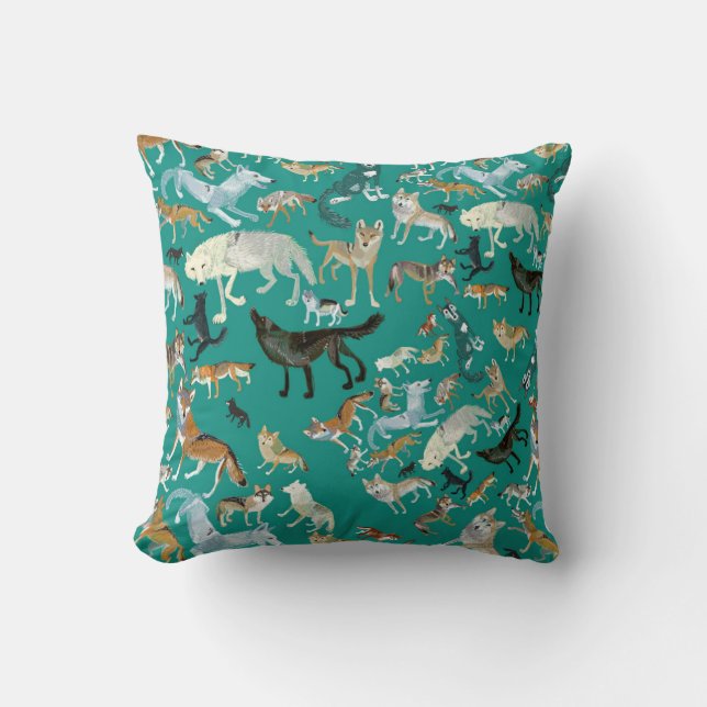 Wolves of the World Green pattern Kissen (Vorderseite)