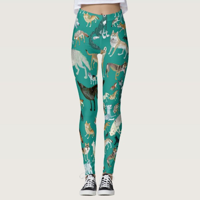 Wolves of the world Turquoise pattern Leggings (Vorderseite)