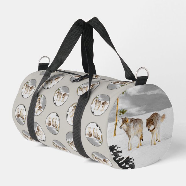 Wolves Winter Snow Malerei Original Wildlife Art Duffle Bag (Linke Seite)
