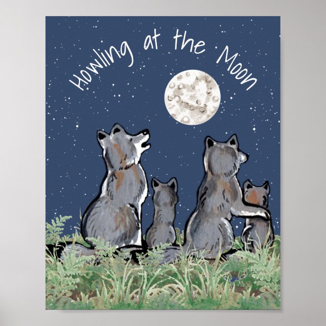 Wolves Wolf Howling at Moon, Night Stars Custom Poster (Vorne)