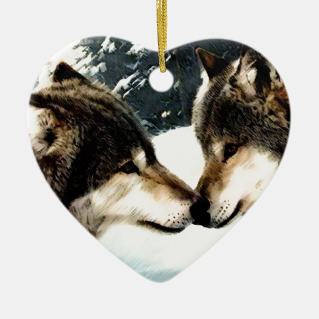 Wolves Wolf Schnee Winterschnee Couple Liebe Keramik Ornament (Vorne)