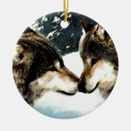 Wolves Wolf Schnee Winterschnee Couple Liebe Keramik Ornament