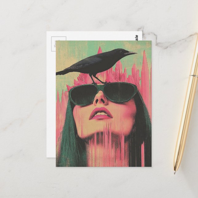 Woman and a Black Bird Postkarte (Vorderseite/Rückseite Beispiel)