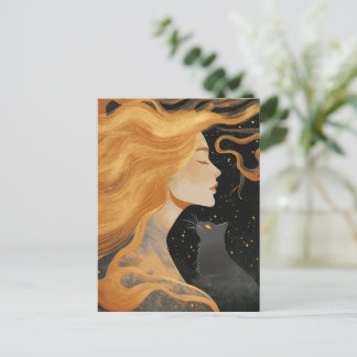 Woman and a Cat Postkarte