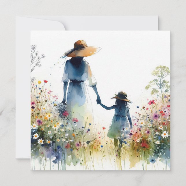 Woman and Child with Flowers Floral Mother's Day Karte (Vorderseite)