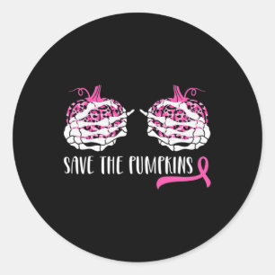Woman Breast Cancer Awareness Save The Pumpkins Ha Runder Aufkleber