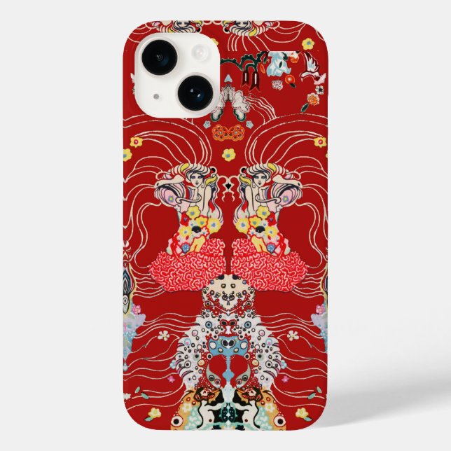 WOMAN,CENTAUR FLORAL Red White Klimt Pattern Case-Mate iPhone Hülle (Rückseite)