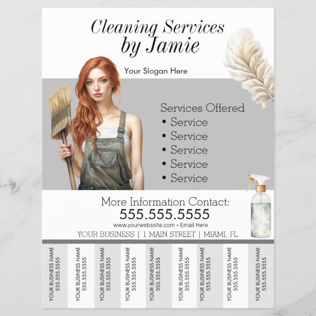 Woman Cleaning Service Business Tee Off Flyer (Vorne)