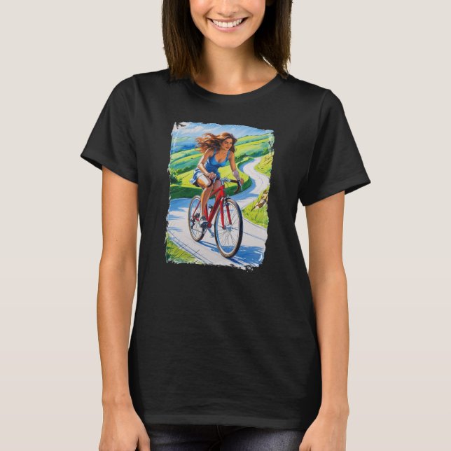 Woman cycling in beautiful scenery T-Shirt (Vorderseite)
