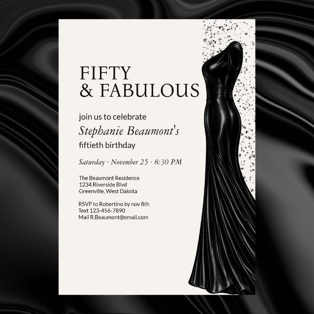 Woman Elegant Fabulous Black Dress 50th Birthday Einladung (Von Creator hochgeladen)