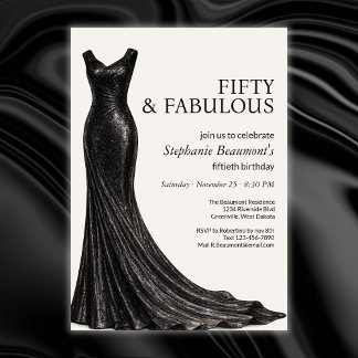 Woman Elegant Fabulous Black Dress 50th Birthday Einladung
