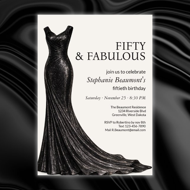 Woman Elegant Fabulous Black Dress 50th Birthday Einladung (Von Creator hochgeladen)