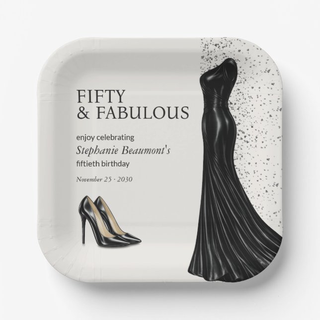 Woman Elegant Fabulous Black Dress 50th Birthday Pappteller (Vorderseite)