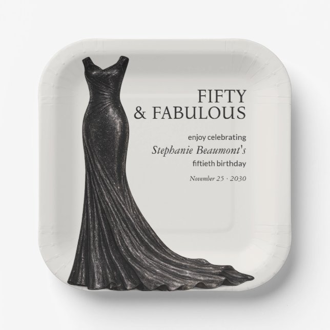 Woman Elegant Fabulous Black Dress 50th Birthday Pappteller (Vorderseite)