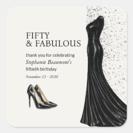 Woman Elegant Fabulous Black Dress 50th Birthday Quadratischer Aufkleber