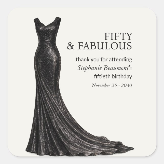 Woman Elegant Fabulous Black Dress 50th Birthday Quadratischer Aufkleber (Vorderseite)