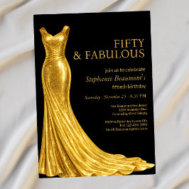 Woman Elegant Fabulous Golden Dress 50th Birthday Einladung