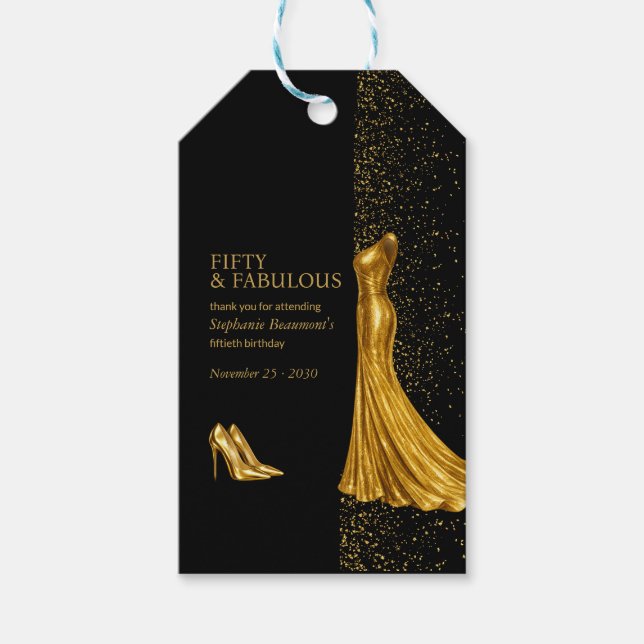 Woman Elegant Fabulous Golden Dress 50th Birthday Geschenkanhänger (Vorderseite)