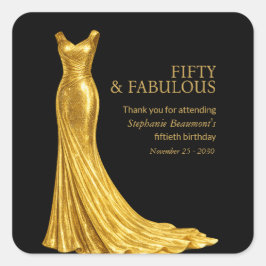 Woman Elegant Fabulous Golden Dress 50th Birthday Quadratischer Aufkleber