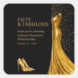 Woman Elegant Fabulous Golden Dress 50th Birthday Quadratischer Aufkleber