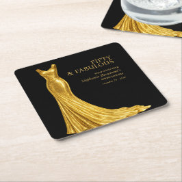 Woman Elegant Fabulous Golden Dress 50th Birthday Rechteckiger Pappuntersetzer