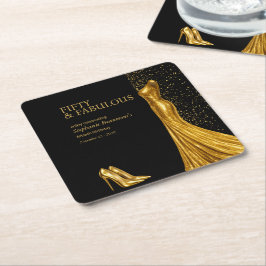 Woman Elegant Fabulous Golden Dress 50th Birthday Rechteckiger Pappuntersetzer