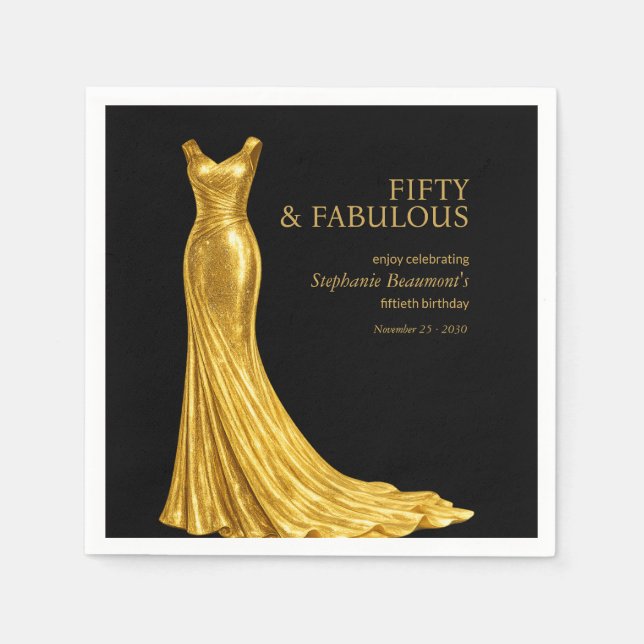 Woman Elegant Fabulous Golden Dress 50th Birthday Serviette (Vorderseite)