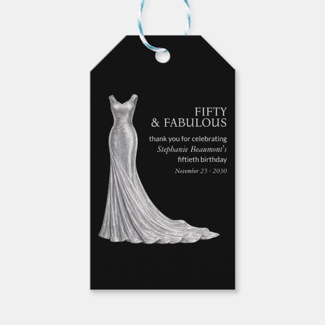 Woman Elegant Fabulous Silver Dress 50th Birthday Geschenkanhänger (Vorderseite)