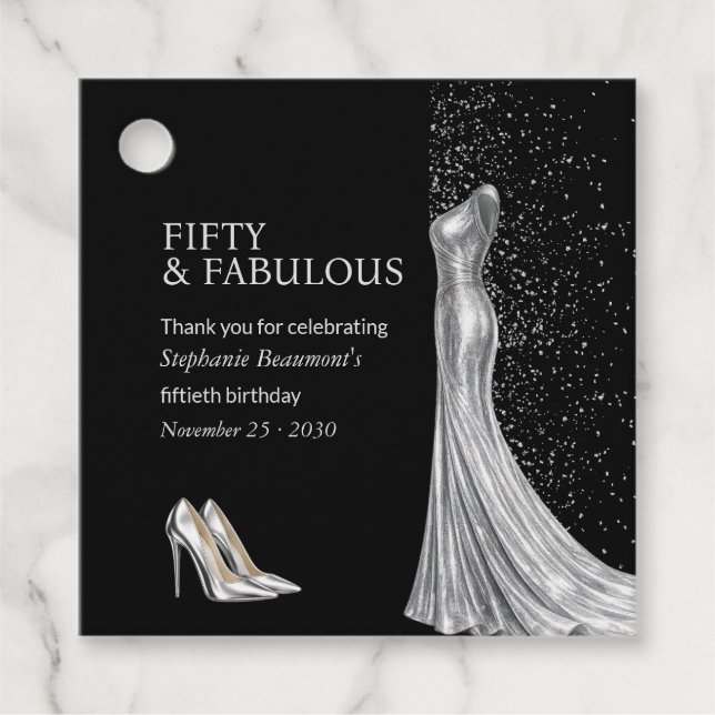 Woman Elegant Fabulous Silver Dress 50th Birthday Geschenkanhänger (Vorderseite)