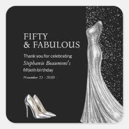 Woman Elegant Fabulous Silver Dress 50th Birthday Quadratischer Aufkleber