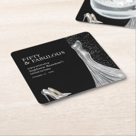 Woman Elegant Fabulous Silver Dress 50th Birthday Rechteckiger Pappuntersetzer