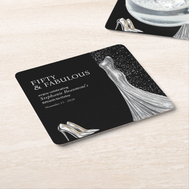 Woman Elegant Fabulous Silver Dress 50th Birthday Rechteckiger Pappuntersetzer (angewinkelt)