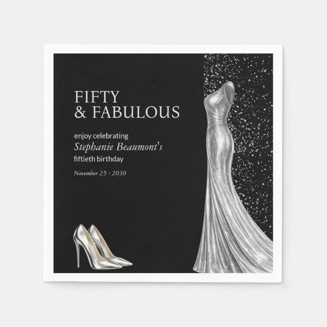 Woman Elegant Fabulous Silver Dress 50th Birthday Serviette (Vorderseite)