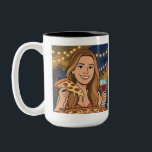 Woman enjoying wine and pizza outside zweifarbige tasse<br><div class="desc">Woman enjoying wine and pizza outside</div>