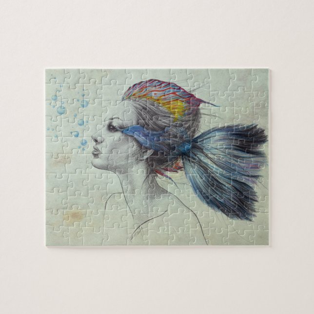 Woman fish mermaid portrait surreal fantasy art puzzle (Horizontal)