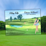 Woman Golf Player Hitting Fifty 50th Birthday Einladung<br><div class="desc">"Elevate your 50th birthday milestone celebration with our exquisite Golf-themed invitation card! Immerse yourself in the serene beauty of a watercolor masterpiece, featuring a graceful woman in hitting position on a lush golf course. The customizable details allow you to make it uniquely yours—add your name, date, and address for a...</div>
