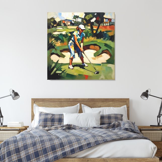 Woman Golfer - Golf Canvas Art Print Leinwanddruck (Insitu (Schlafzimmer))