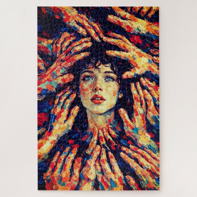 Woman Hands Covering Face Intense Emotional  Puzzle (Vertikal)