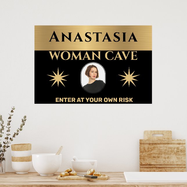 Woman Höhle Gold Schwarze Warnung personalisieren Poster (Küche)