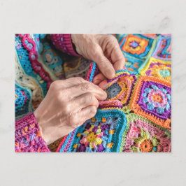 Woman Holding a Crocheted Coin Purse Made From Gra Postkarte